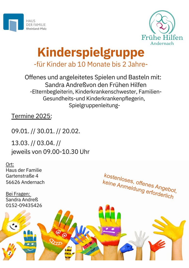 Mittwochs von 10:00 –12:00 Uhr im Tagungsraum vom Haus der Familie, Gartenstr. 4, 56626 Andernach - 3 Mittwochs von 10:00 –12:00 Uhr im Tagungsraum vom Haus der Familie, Gartenstr. 4, 56626 Andernach - 3